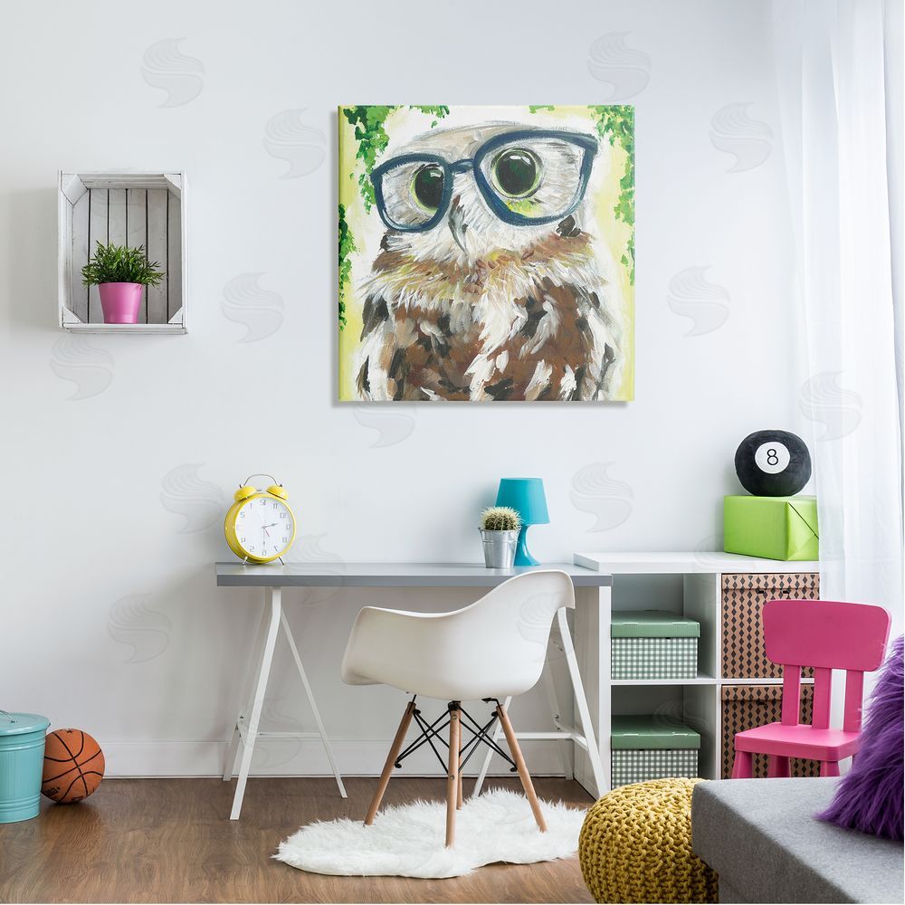 Jennifer Rutledge Owl In Glasses Ivy Plant Wildlife Canvas Wall Art in Room