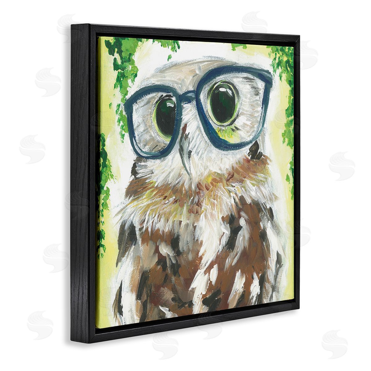 Jennifer Rutledge Owl In Glasses Ivy Plant Wildlife Black Floating Frame Canvas Wall Art Print