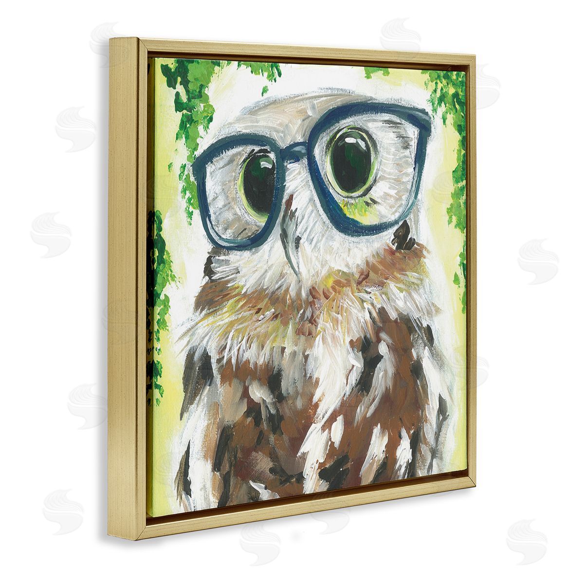 Jennifer Rutledge Owl In Glasses Ivy Plant Wildlife Gold Floating Frame Canvas Wall Art Print