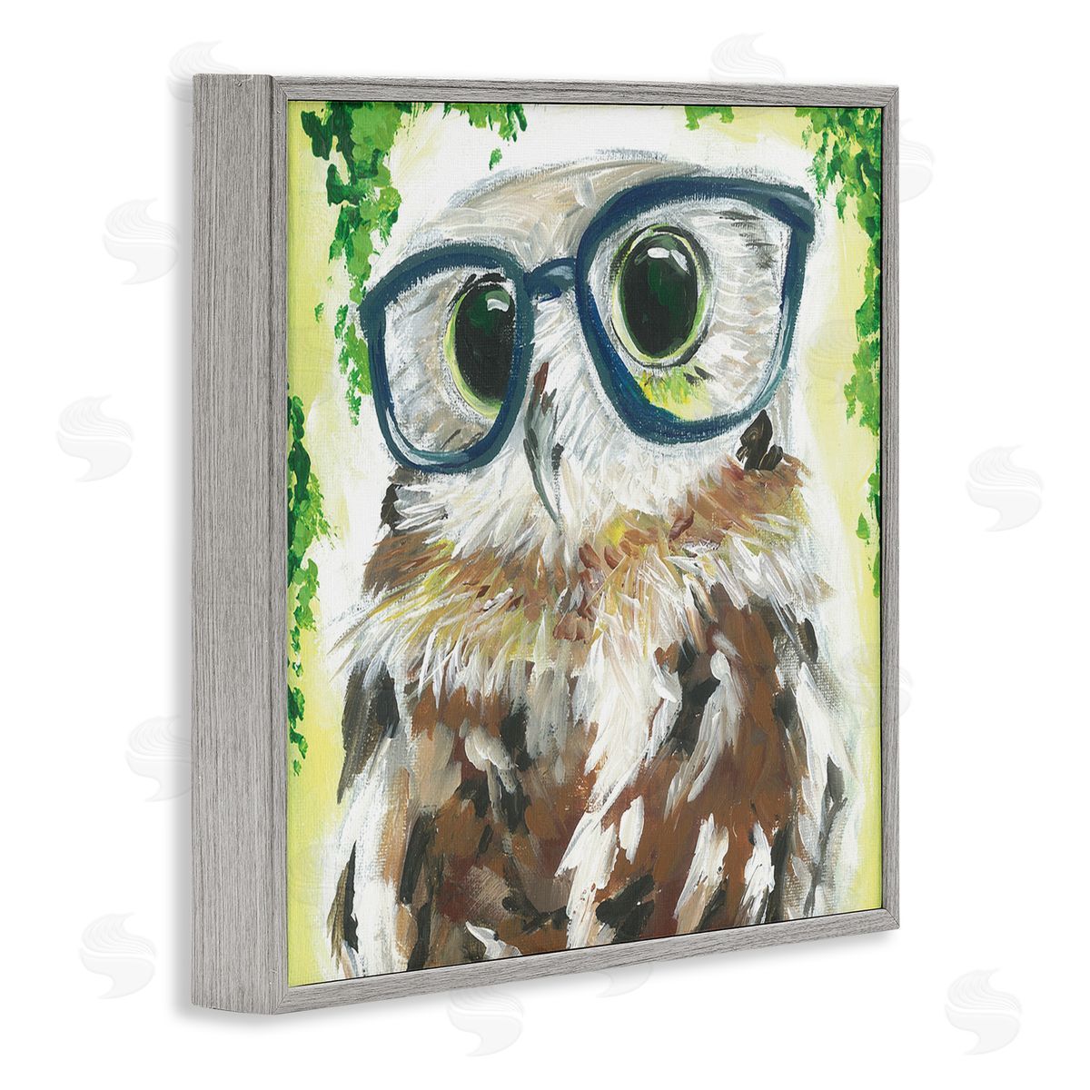 Jennifer Rutledge Owl In Glasses Ivy Plant Wildlife Gray Framed Glicee Wall Art Print