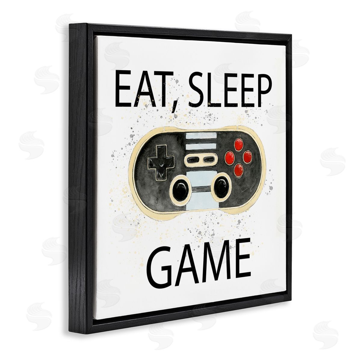 Annie Warren Eat Sleep Game Vintage Controller Black Floating Frame Canvas Wall Art Print