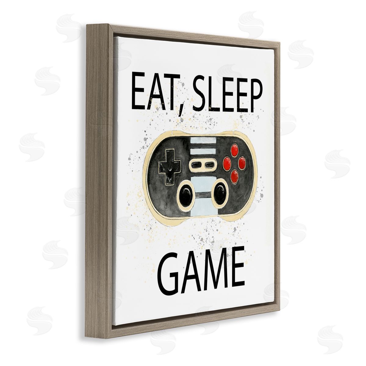 Annie Warren Eat Sleep Game Vintage Controller Brown Floating Frame Canvas Wall Art Print