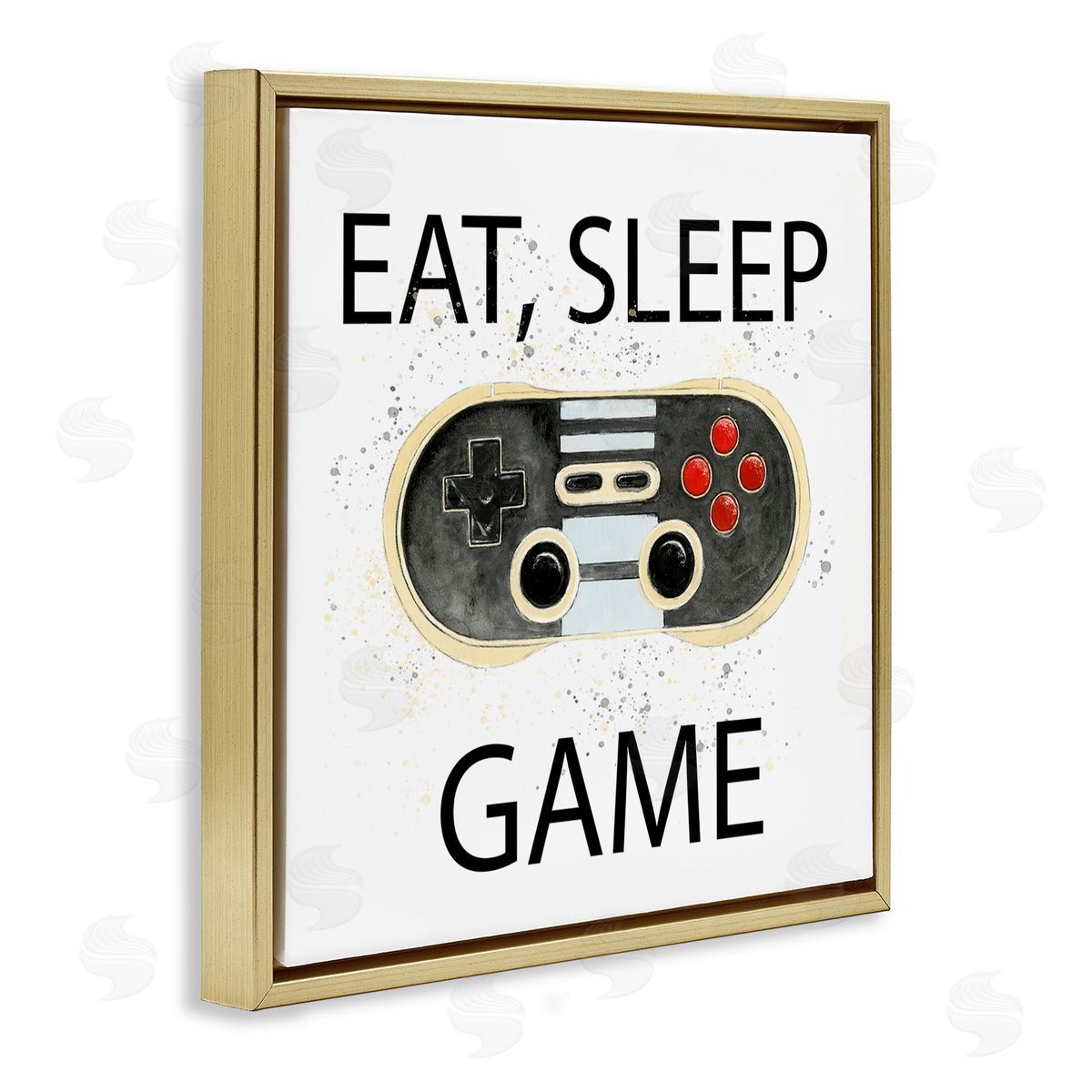 Annie Warren Eat Sleep Game Vintage Controller Gold Floating Frame Canvas Wall Art Print