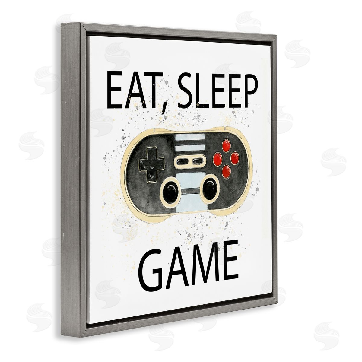 Annie Warren Eat Sleep Game Vintage Controller Gray Floating Frame Canvas Wall Art Print