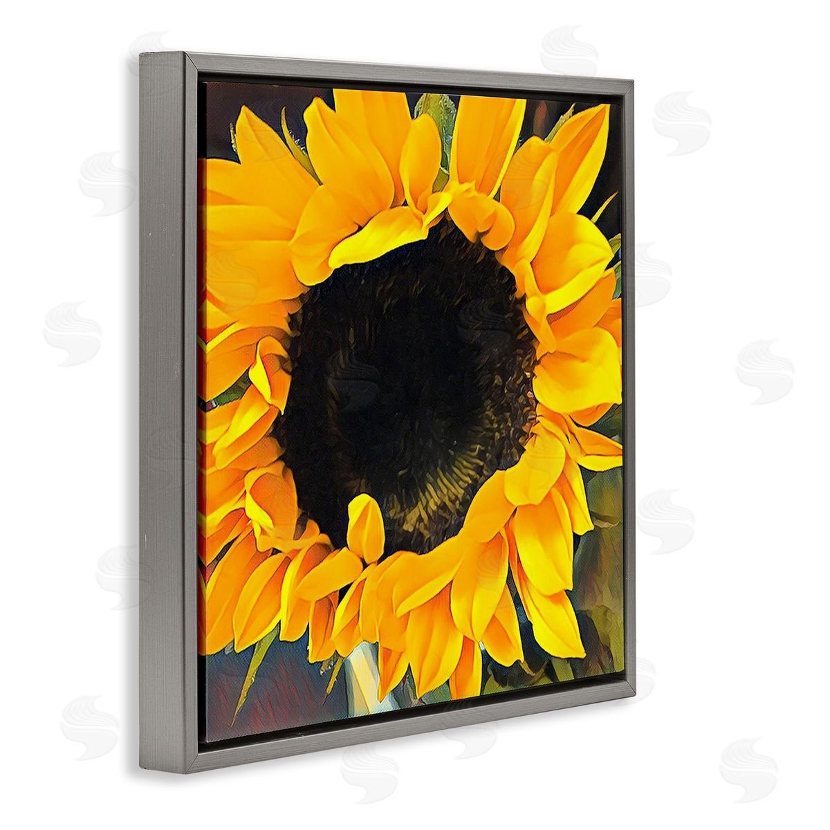 Jessica Manelis Yellow Sunflower Summer Garden Gray Floating Frame Canvas Wall Art Print