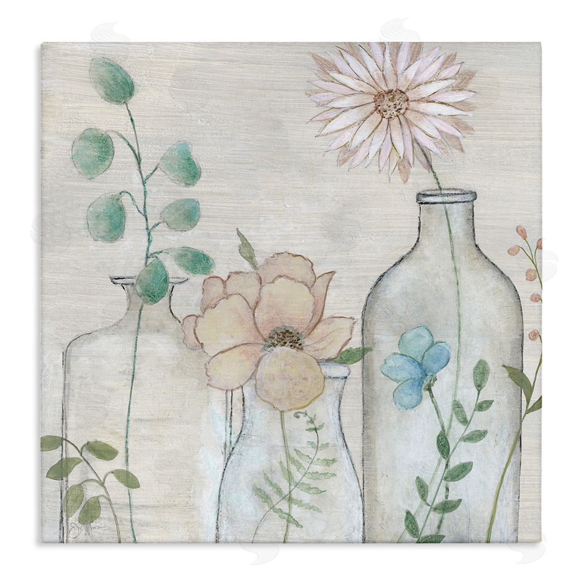 Janet Tava Mixed Rustic Wildflower Vases Stretched Canvas Wall Art Print