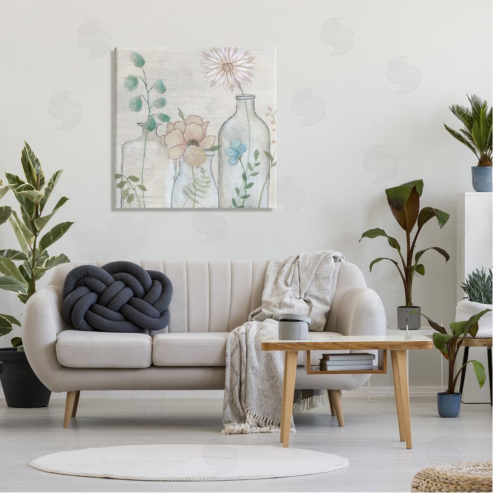 Janet Tava Mixed Rustic Wildflower Vases Canvas Wall Art in Room