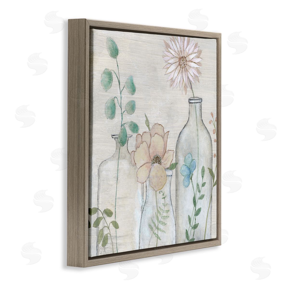 Janet Tava Mixed Rustic Wildflower Vases Brown Floating Frame Canvas Wall Art Print