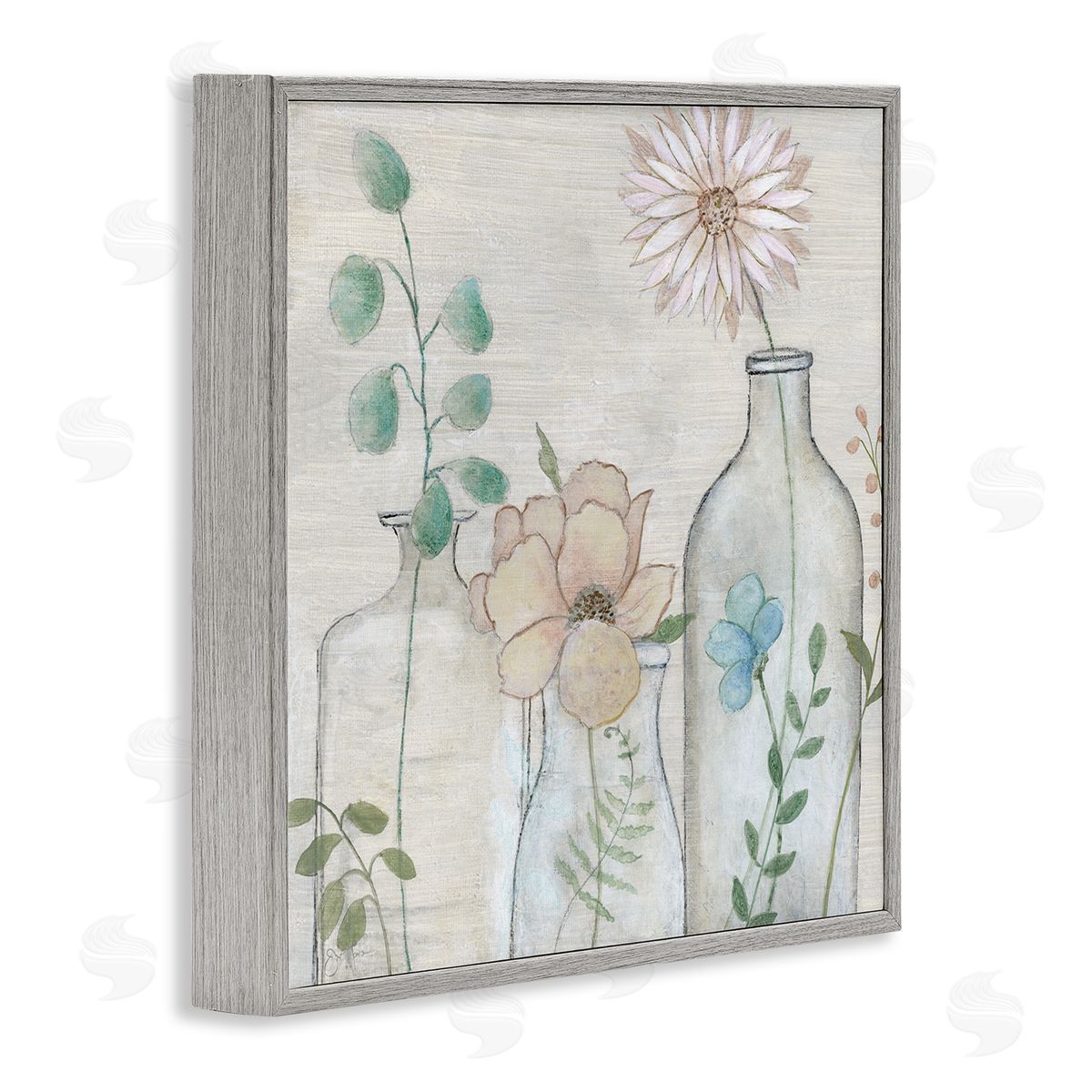 Janet Tava Mixed Rustic Wildflower Vases Gray Framed Glicee Wall Art Print