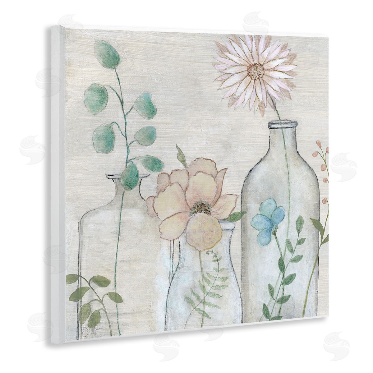 Janet Tava Mixed Rustic Wildflower Vases Wooden Wall Plaque Art Print