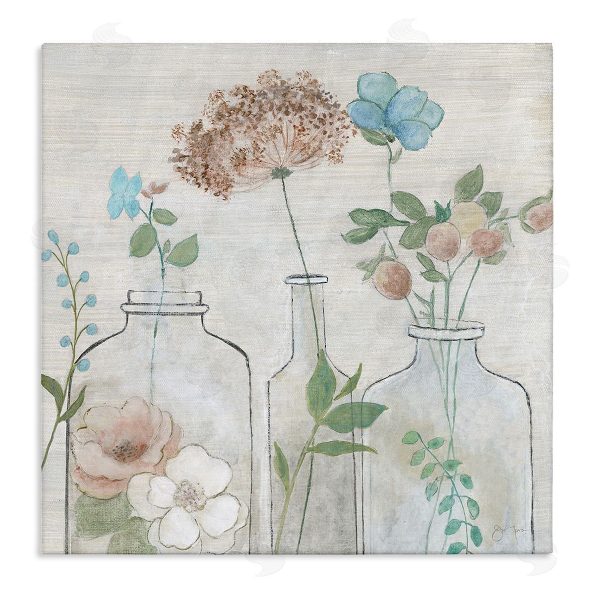 Janet Tava Botanical Herbs Cottage Bouquets Stretched Canvas Wall Art Print