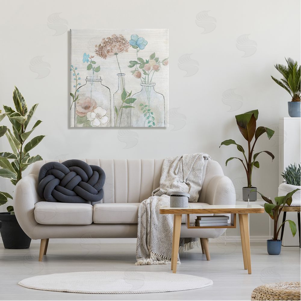 Janet Tava Botanical Herbs Cottage Bouquets Canvas Wall Art in Room