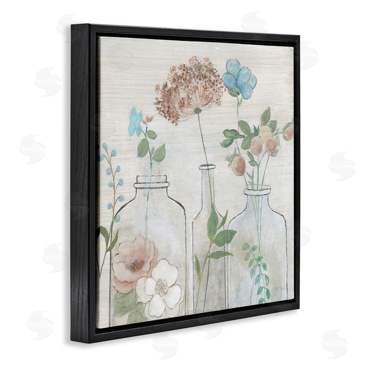 Janet Tava Botanical Herbs Cottage Bouquets Black Floating Frame Canvas Wall Art Print