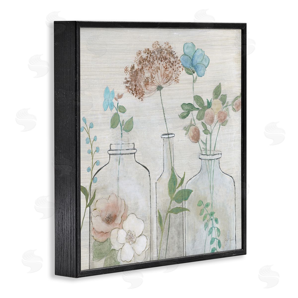 Janet Tava Botanical Herbs Cottage Bouquets Black Framed Glicee Wall Art Print