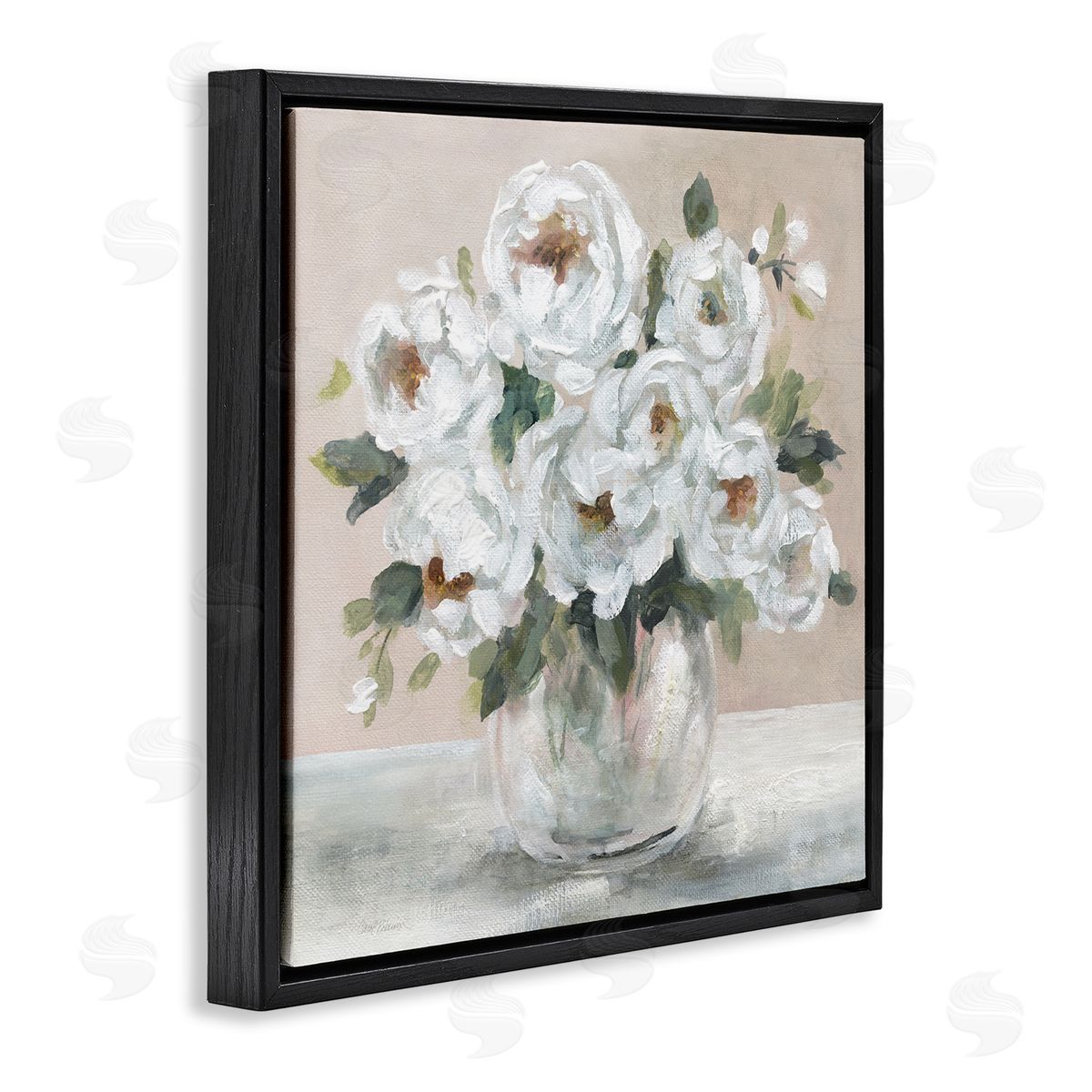 Carol Robinson White Peony Bouquet Painting Black Floating Frame Canvas Wall Art Print