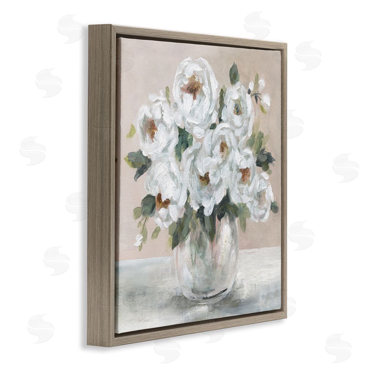 Carol Robinson White Peony Bouquet Painting Brown Floating Frame Canvas Wall Art Print