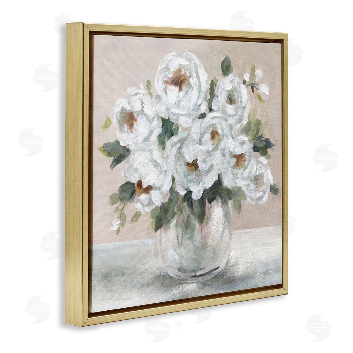 Carol Robinson White Peony Bouquet Painting Gold Floating Frame Canvas Wall Art Print