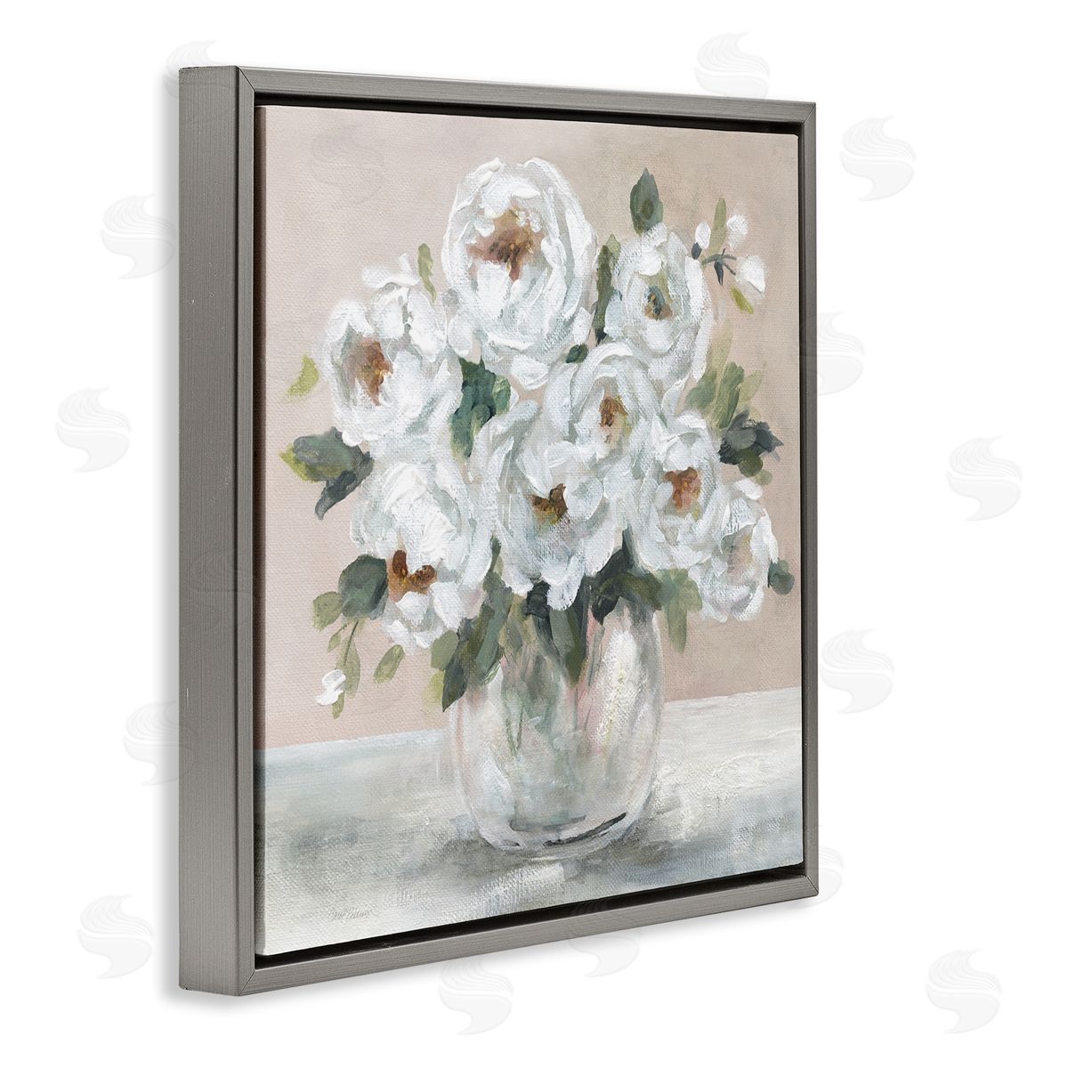 Carol Robinson White Peony Bouquet Painting Gray Floating Frame Canvas Wall Art Print