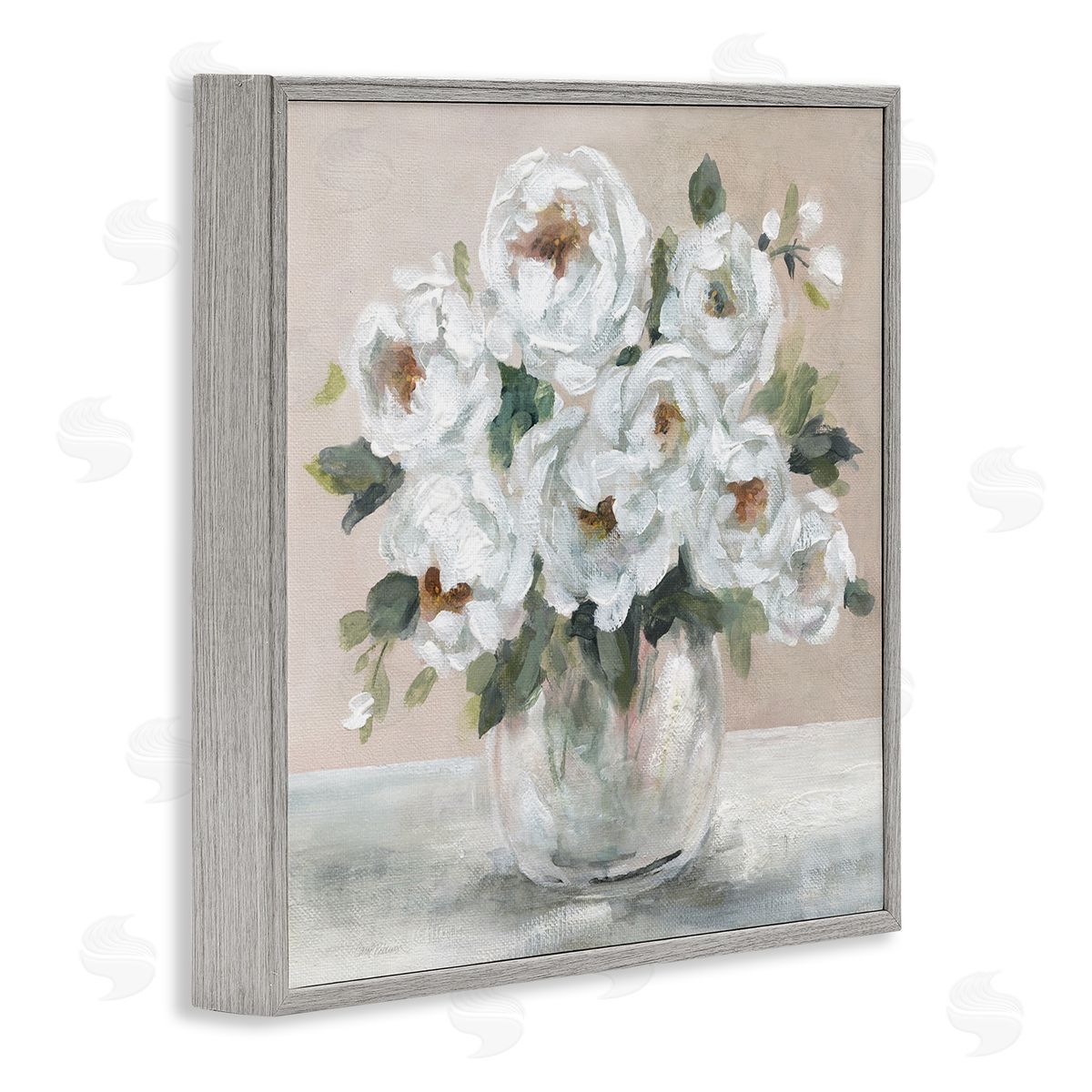 Carol Robinson White Peony Bouquet Painting Gray Framed Glicee Wall Art Print