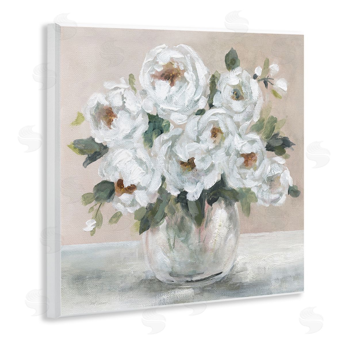 Carol Robinson White Peony Bouquet Painting Wooden Wall Plaque Art Print