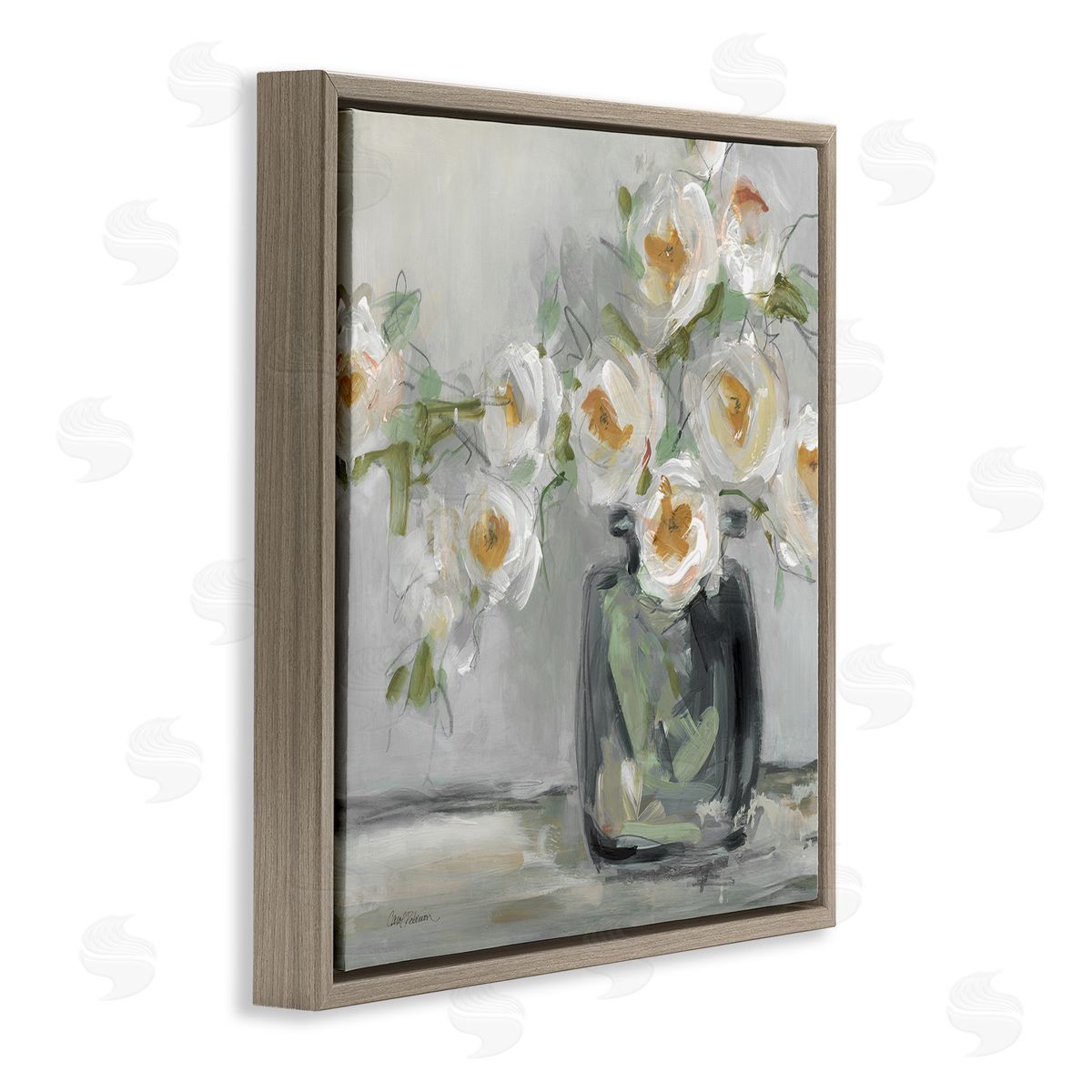 Carol Robinson Abstract Blooms Ikebana Bouquet Brown Floating Frame Canvas Wall Art Print
