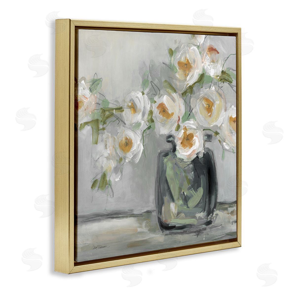 Carol Robinson Abstract Blooms Ikebana Bouquet Gold Floating Frame Canvas Wall Art Print
