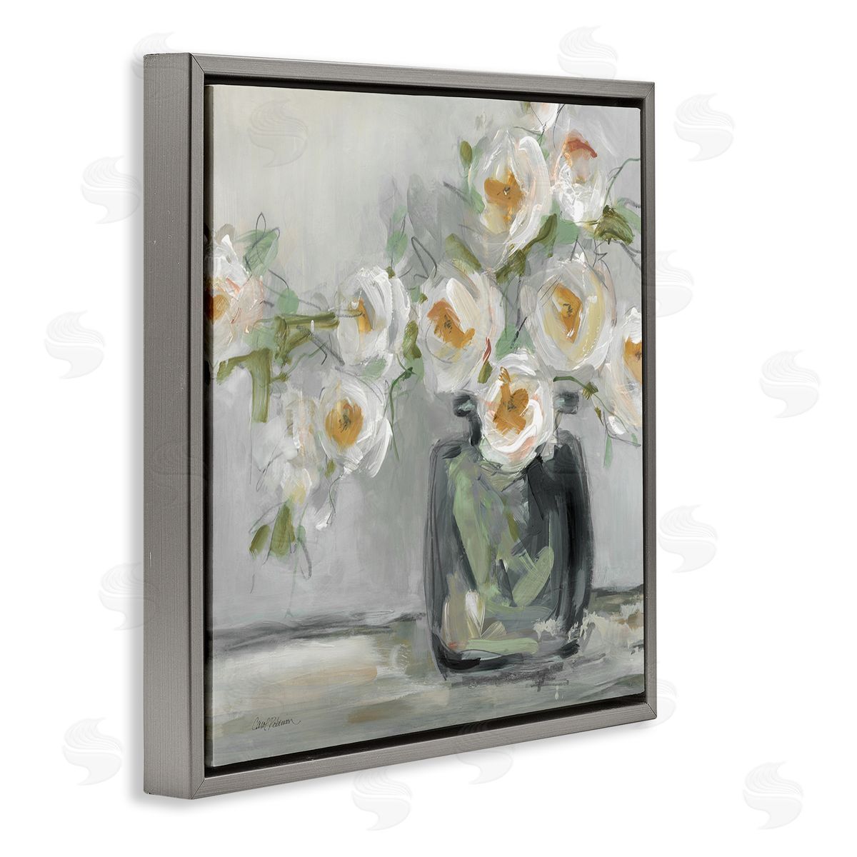 Carol Robinson Abstract Blooms Ikebana Bouquet Gray Floating Frame Canvas Wall Art Print