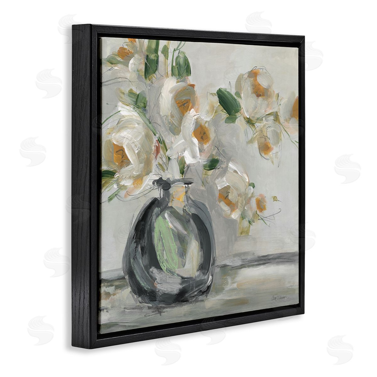 Carol Robinson Abstract Flower Blossom Vase Black Floating Frame Canvas Wall Art Print
