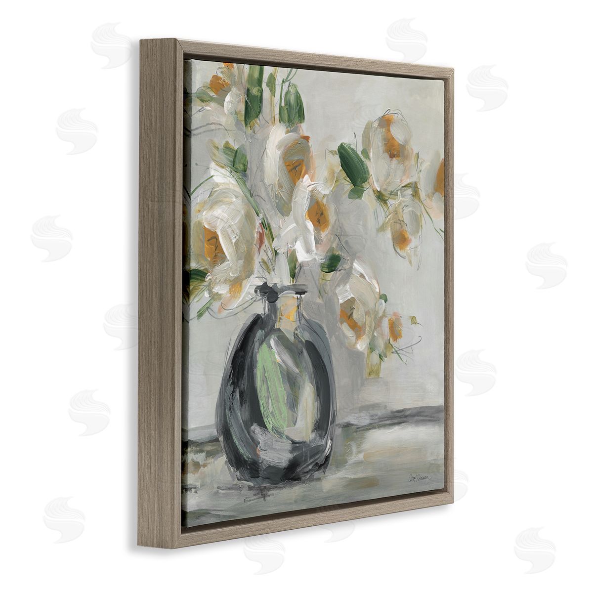 Carol Robinson Abstract Flower Blossom Vase Brown Floating Frame Canvas Wall Art Print
