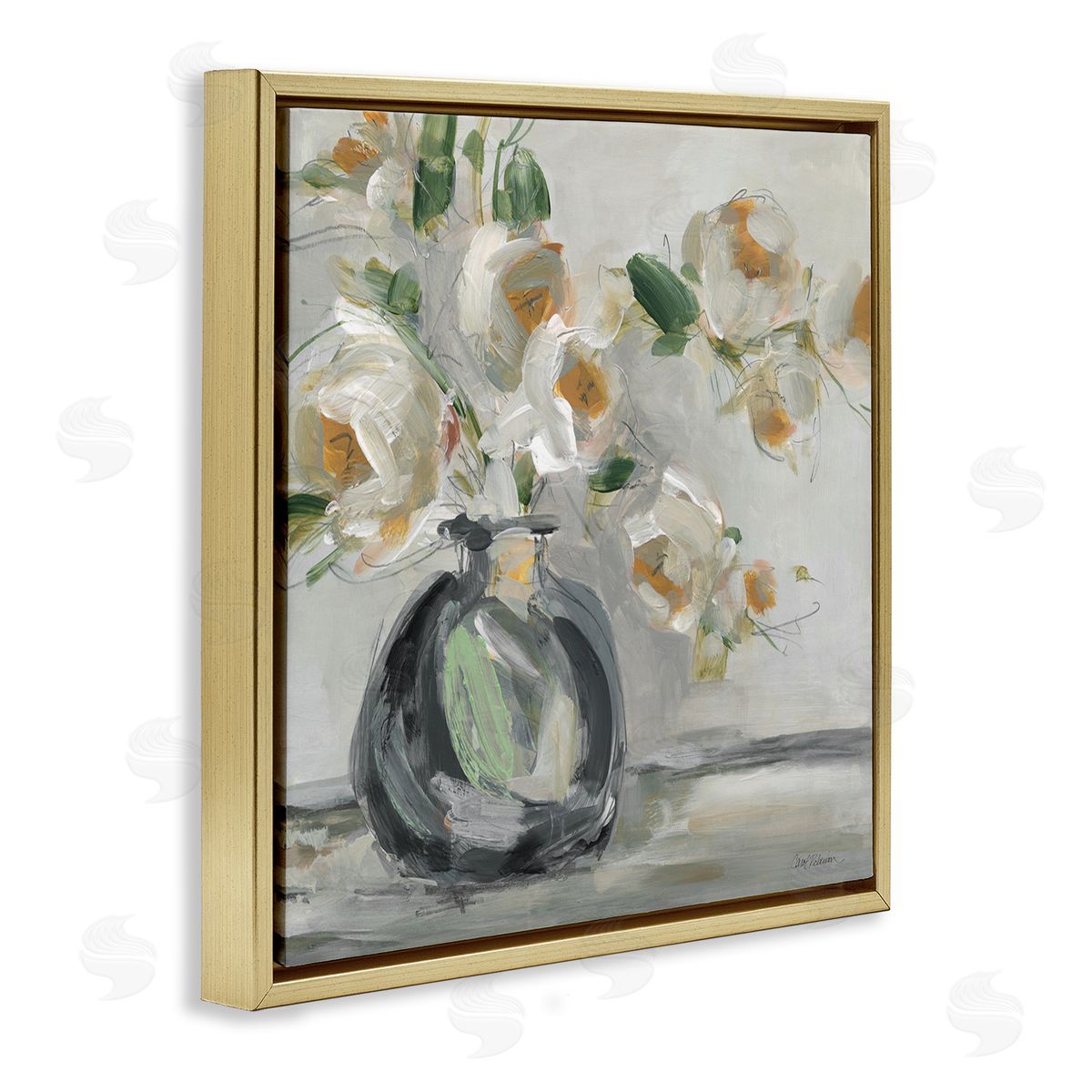 Carol Robinson Abstract Flower Blossom Vase Gold Floating Frame Canvas Wall Art Print