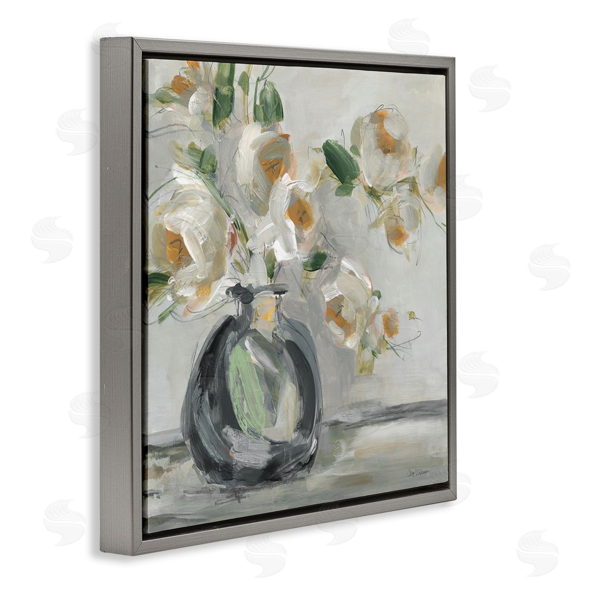 Carol Robinson Abstract Flower Blossom Vase Gray Floating Frame Canvas Wall Art Print