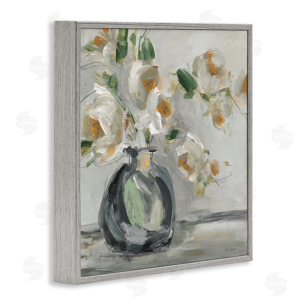 Carol Robinson Abstract Flower Blossom Vase Gray Framed Glicee Wall Art Print