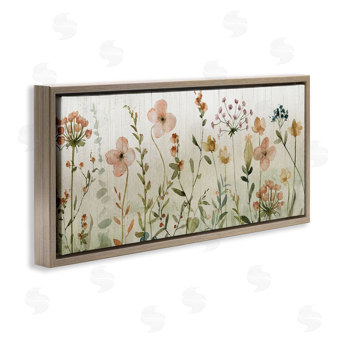Livi Finn Cherry Blossom & Herb Sprigs Brown Floating Frame Canvas Wall Art Print
