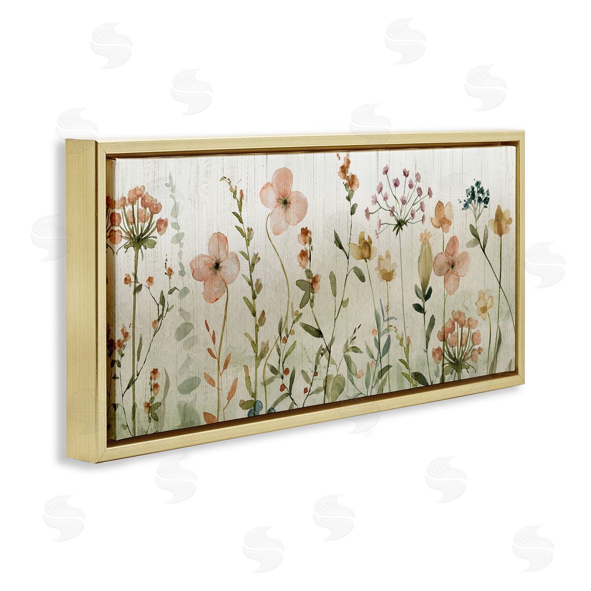Livi Finn Cherry Blossom & Herb Sprigs Gold Floating Frame Canvas Wall Art Print