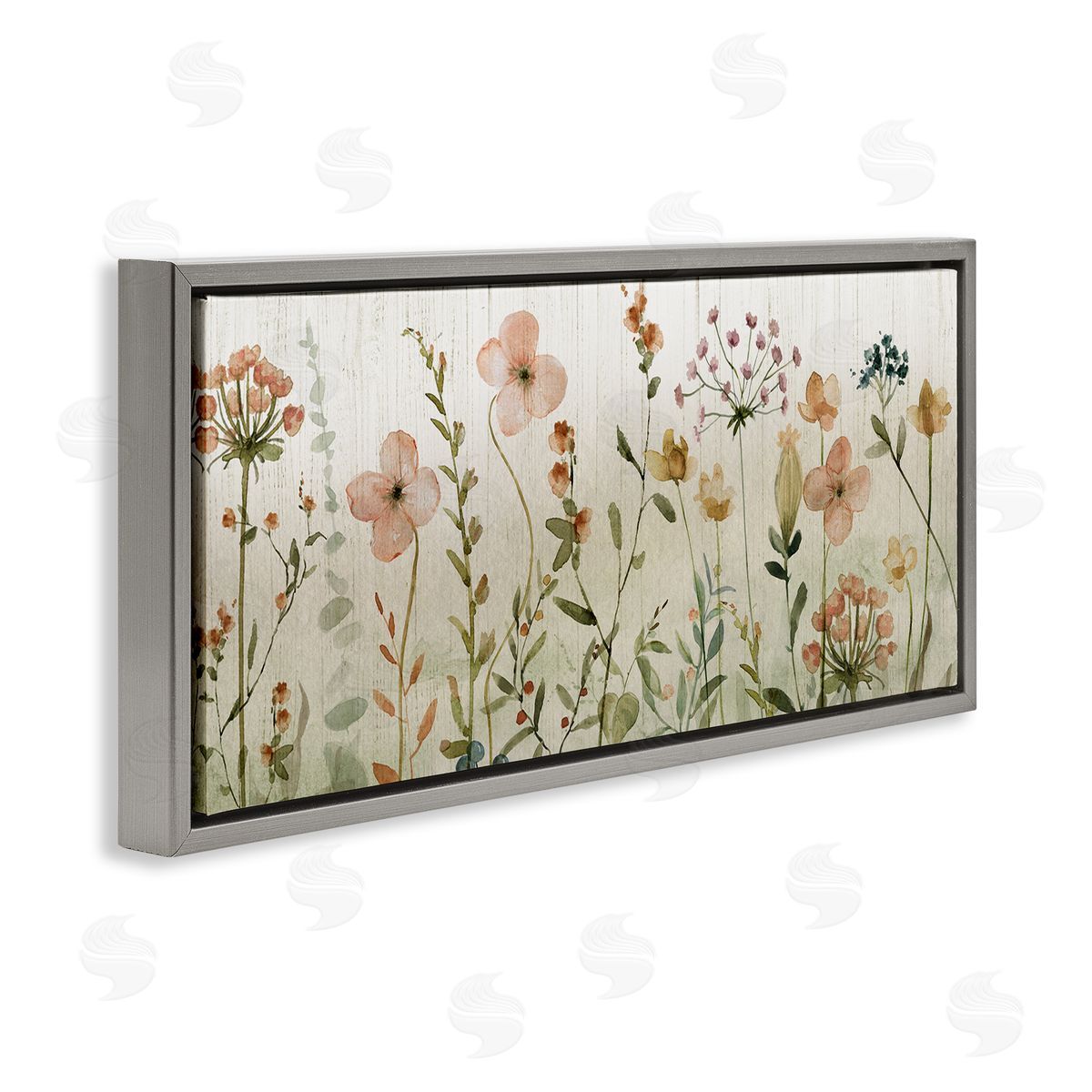 Livi Finn Cherry Blossom & Herb Sprigs Gray Floating Frame Canvas Wall Art Print