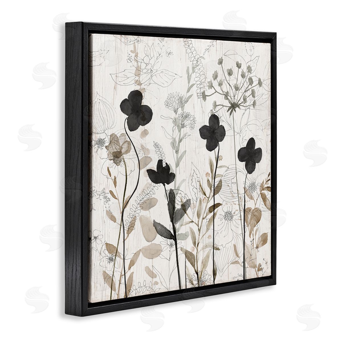 Livi Finn Wild Blooms Botanical Pattern Black Floating Frame Canvas Wall Art Print