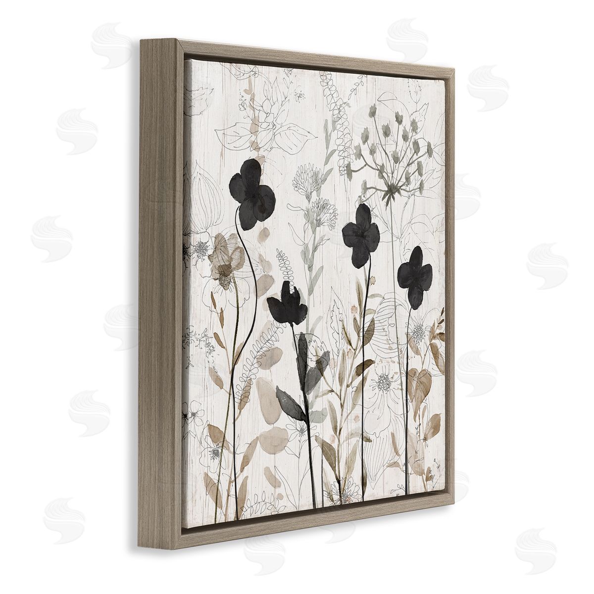 Livi Finn Wild Blooms Botanical Pattern Brown Floating Frame Canvas Wall Art Print
