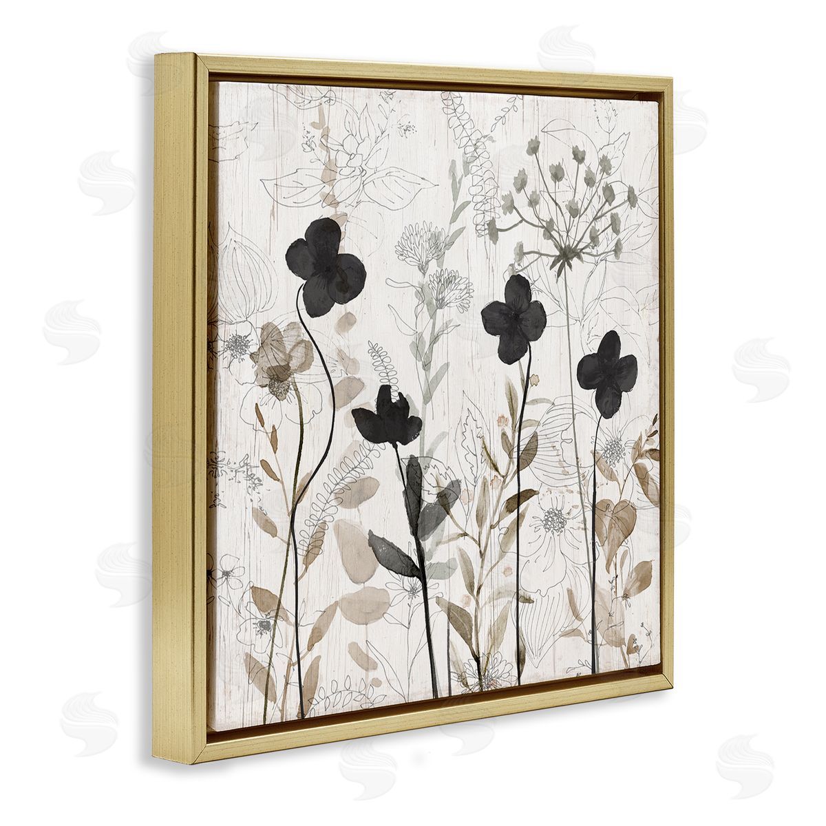 Livi Finn Wild Blooms Botanical Pattern Gold Floating Frame Canvas Wall Art Print