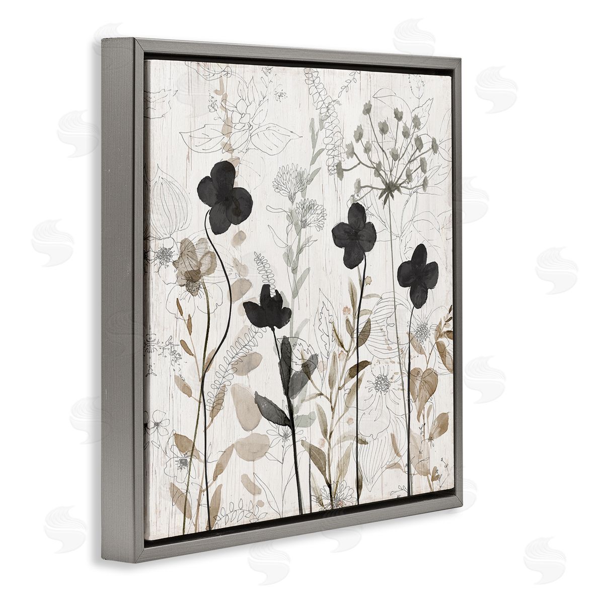 Livi Finn Wild Blooms Botanical Pattern Gray Floating Frame Canvas Wall Art Print