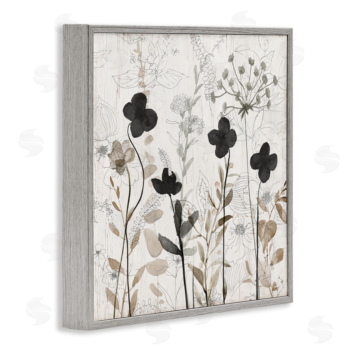 Livi Finn Wild Blooms Botanical Pattern Gray Framed Glicee Wall Art Print