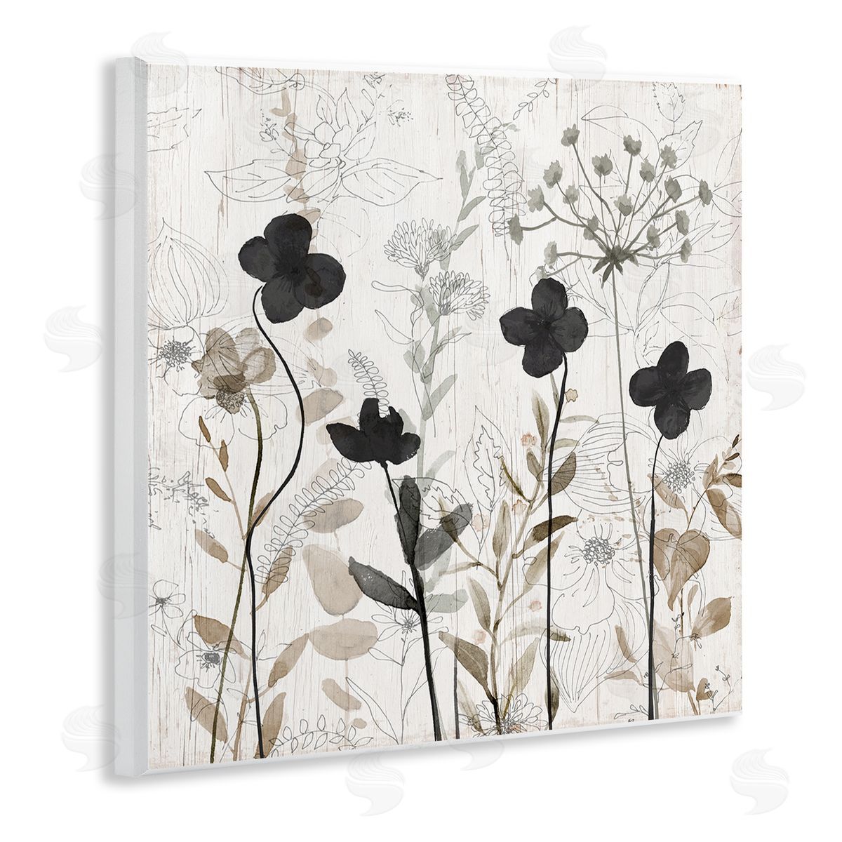 Livi Finn Wild Blooms Botanical Pattern Wooden Wall Plaque Art Print