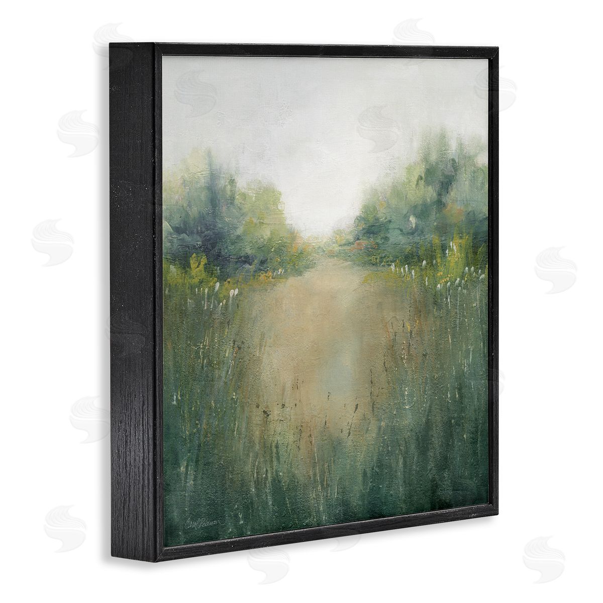 Carol Robinson Green Lush Pond Landscape Painting Black Framed Glicee Wall Art Print