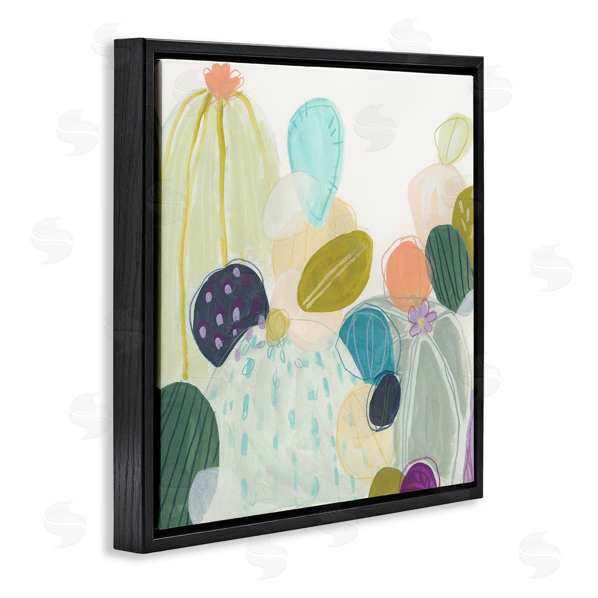 June Erica Vess Contemporary Cactus Plants Black Floating Frame Canvas Wall Art Print
