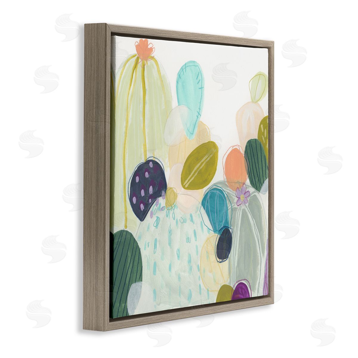 June Erica Vess Contemporary Cactus Plants Brown Floating Frame Canvas Wall Art Print