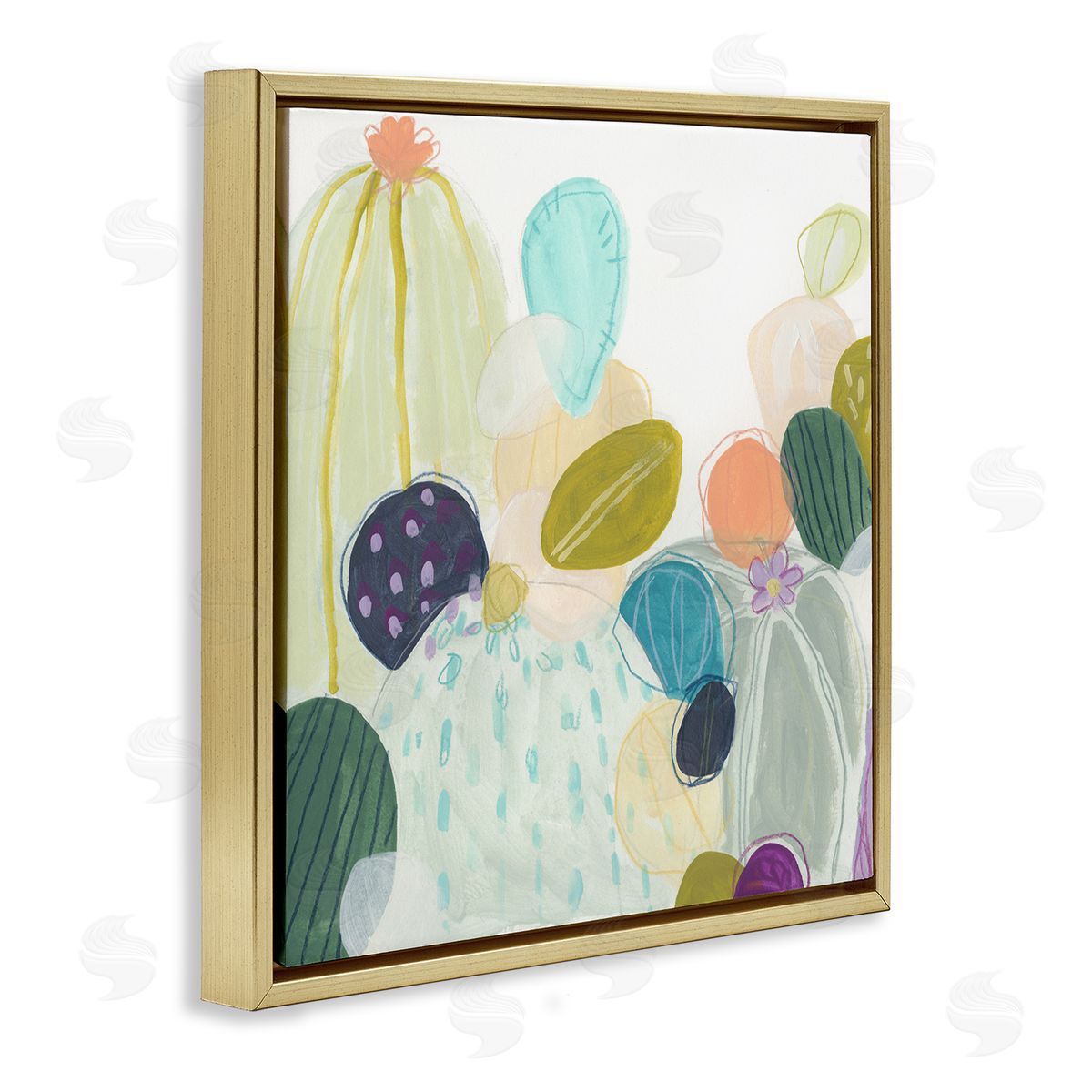June Erica Vess Contemporary Cactus Plants Gold Floating Frame Canvas Wall Art Print