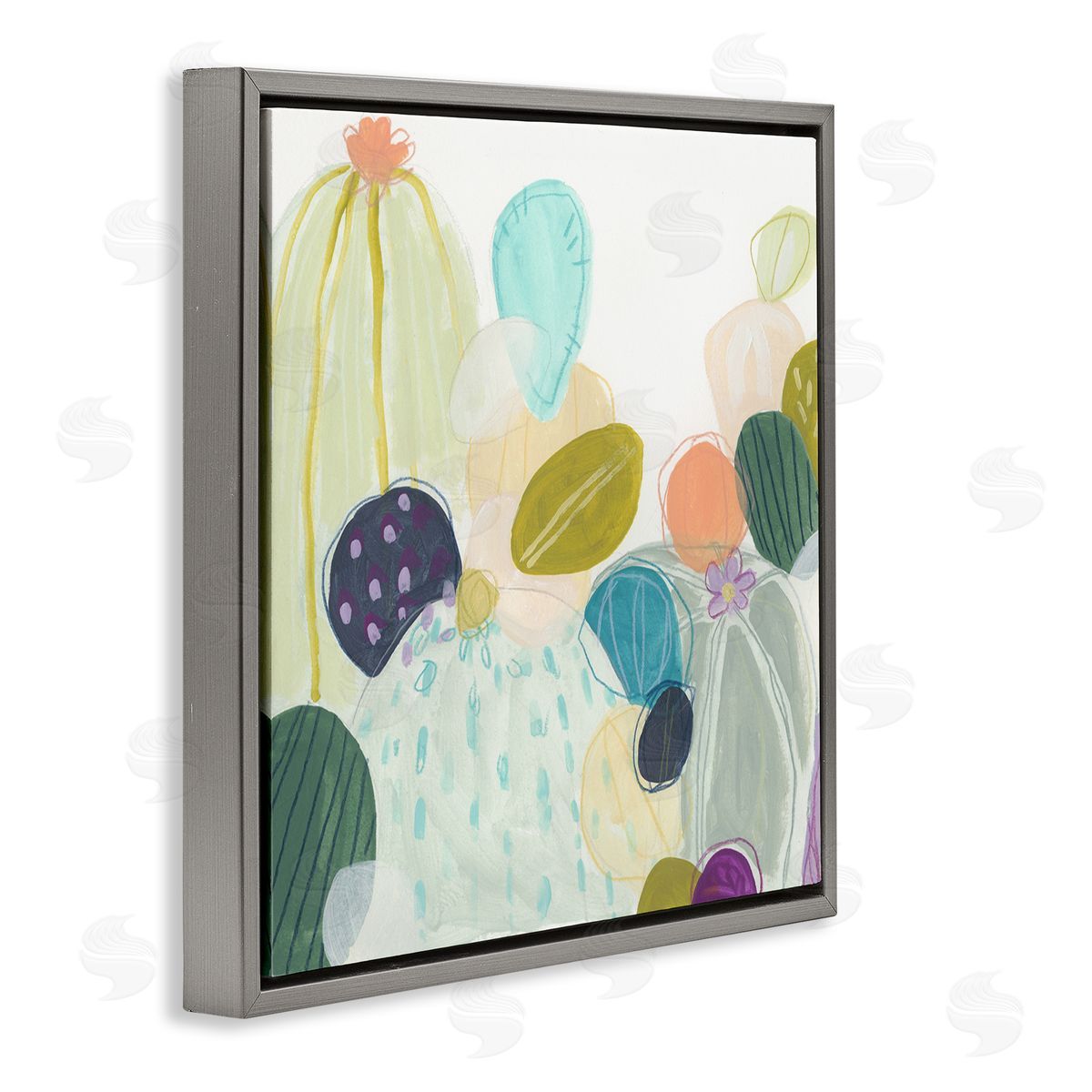 June Erica Vess Contemporary Cactus Plants Gray Floating Frame Canvas Wall Art Print