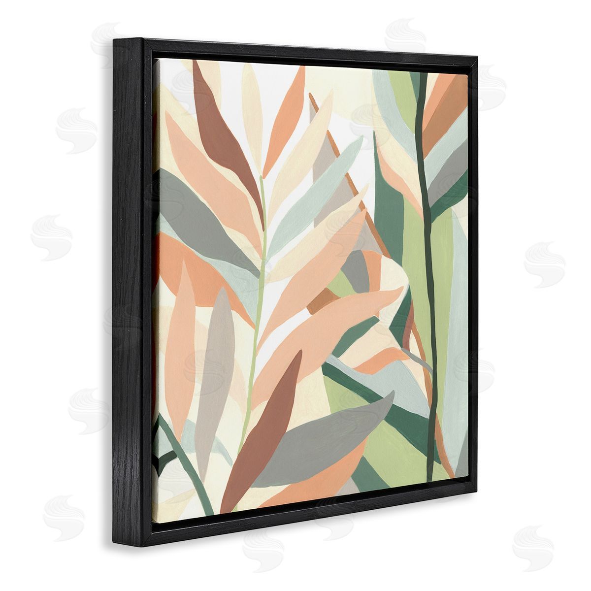 June Erica Vess Contemporary Tropical Palm Leaves Black Floating Frame Canvas Wall Art Print