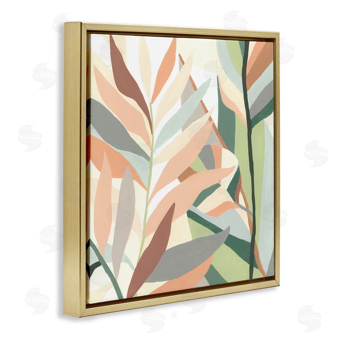 June Erica Vess Contemporary Tropical Palm Leaves Gold Floating Frame Canvas Wall Art Print