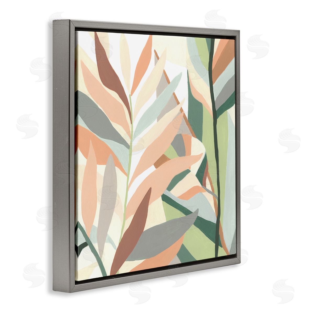 June Erica Vess Contemporary Tropical Palm Leaves Gray Floating Frame Canvas Wall Art Print
