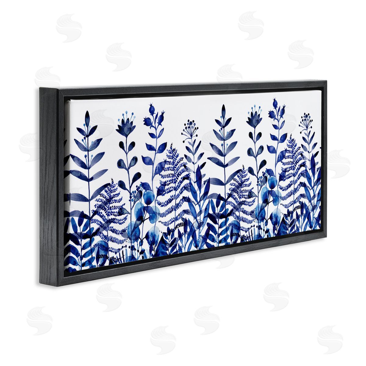 Maria Over Blue Sprouting Botanical Herbs Black Floating Frame Canvas Wall Art Print